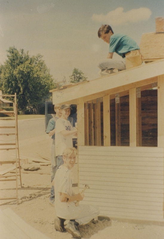 Michael Knorpp Eagle Scout Project–July 1993, helping to build the outhouse for the Pine Street School renovation project 