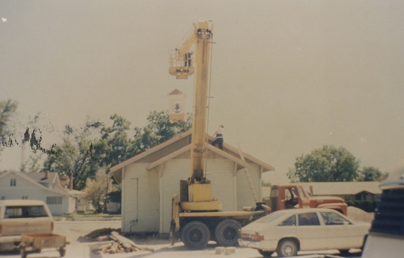 Installing of the Bell Tower during the Pine Street School renovation, 1993