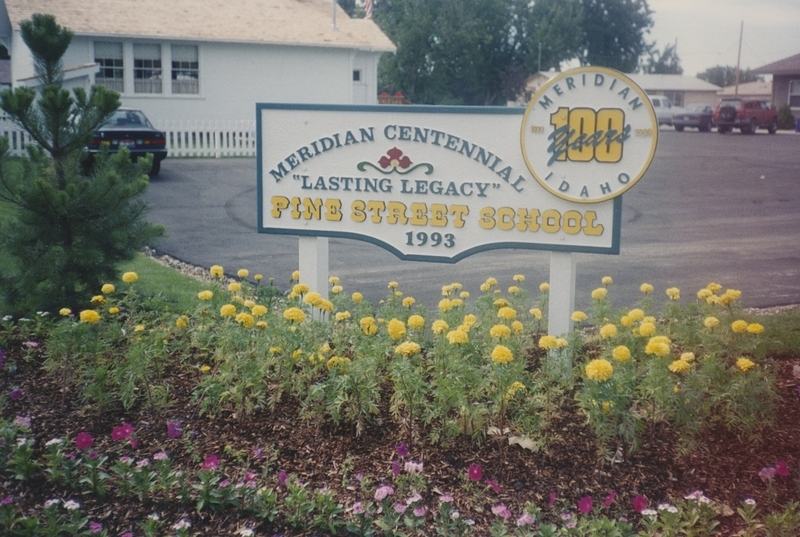 Pine Street School sign at July 18, 1993 Pine Street School dedication