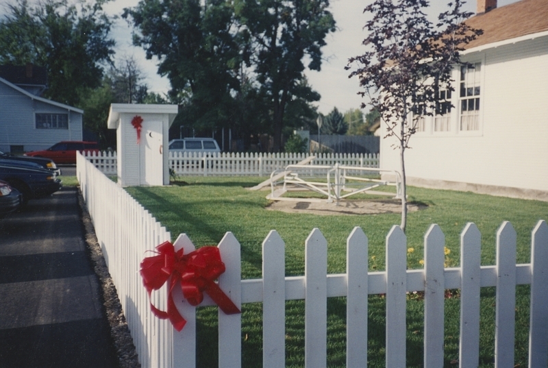 Pine Street School schoolyard and outhouse–July 18, 1993 dedication	