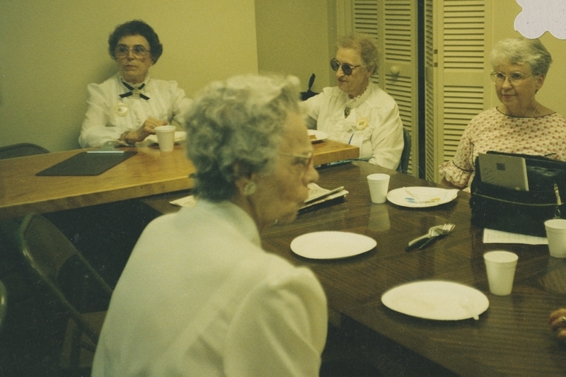 Hostesses for the Pine Street School dedication day–Helen Bryce, Mary McPherson, Lois Callingsworth, and Frances Ellis (all were Meridian teachers, but they did not teach at the Pine Street School).