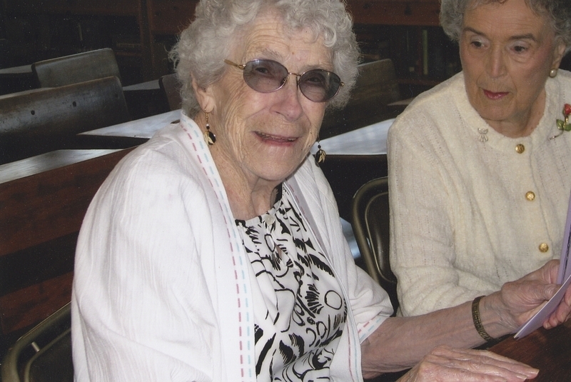 September 26, 2008 Pine Street School rededication, Left to Right: Ellen Nichols and Helen Bryce (These ladies went to a typing class at Pine Street School in 1929)