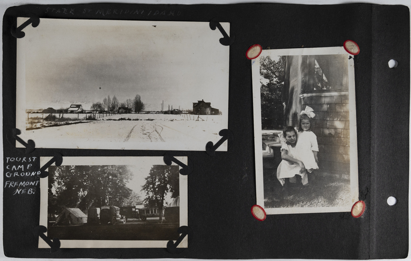 Top left: State Street in Meridian, Idaho.<br>Bottom left: Tourist campground in Fremont, Nebraska.<br>Right: Woman and child in front of home.