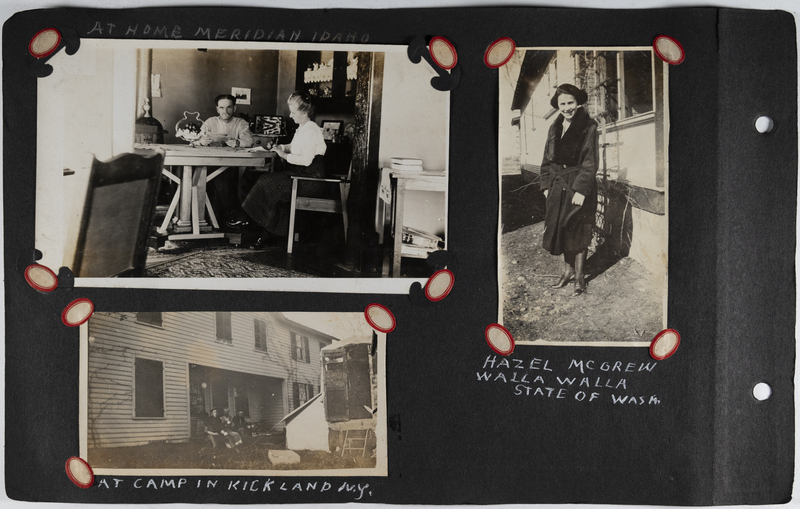 Top left: Man and woman sitting at table in Meridian, Idaho.<br>Bottom left: Men and woman sitting in front of home in New York.<br>Right: Hazel McGrew standing in front of a home in Walla Walla, Washington.