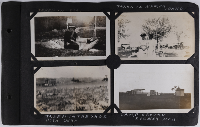 Top left: Woman sitting next to river.<br>Top right: Two women in Nampa, Idaho.<br>Bottom left: Sagebrush in Wyoming.<br>Bottom right: Campground in Sidney, Nebraska.