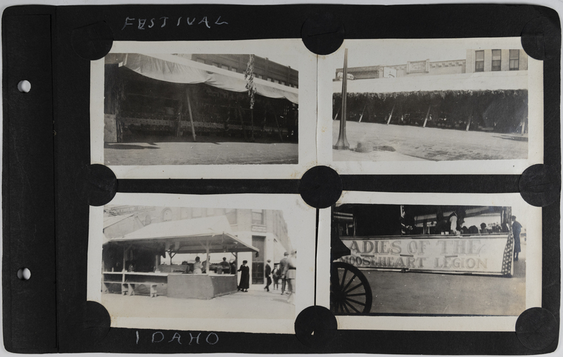 Top left: Unknown booth.<br>Top right: Booth in front of the Arvidson building.<br>Bottom left: ladies work the booth.Bottom right: Ladies of the Mooseheart Legion booth.