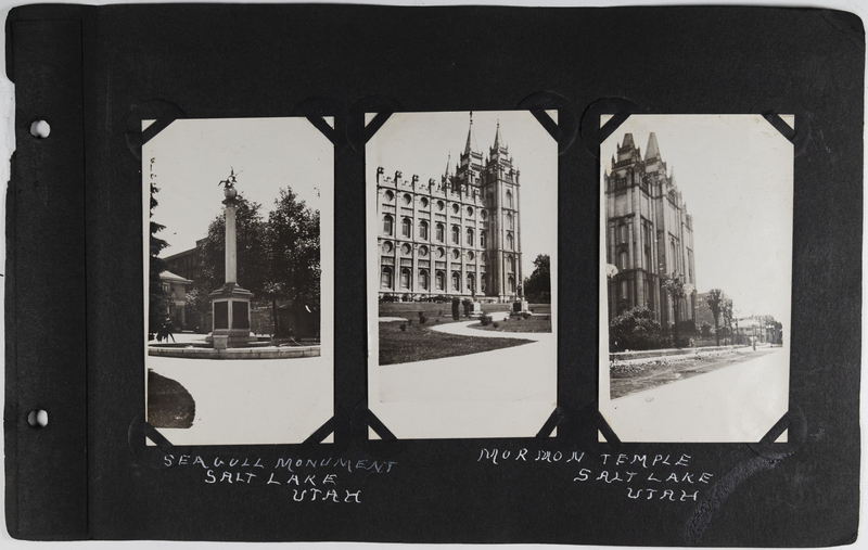 Left: Seagull monument, Salt Lake, Utah.<br>Center and right: Mormon Temple, Salt Lake, Utah.