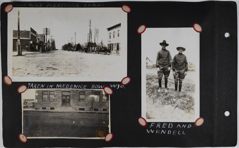 Top left: Street scene in Meridian, Idaho.<br>RIght: Fred Willett and Wendell Fisher.<br>Bottom left: Storefront in Medicine Bow, Wyoming.