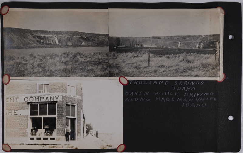 Top: Thousand Springs waterfall in Hagerman Valley, Idaho.<br>Bottom: man standing in front of storefront.