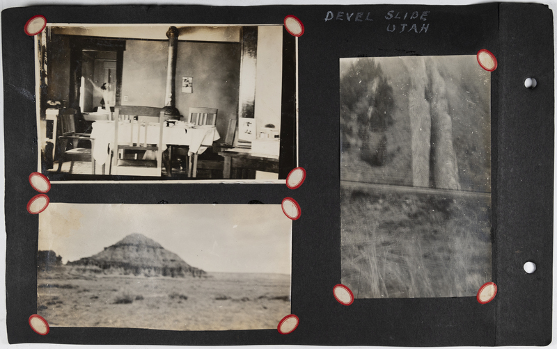 Top left: Interior image of house.<br>Top right: Devil's Slide, Utah.<br>Bottom left: Image of pointed hill. Unknown location.