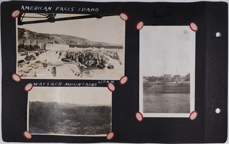 Top left: American Falls, Idaho.<br>Bottom left: Wasatch Mountains, Utah.<br>Right: Railroad tracks with homes in background.