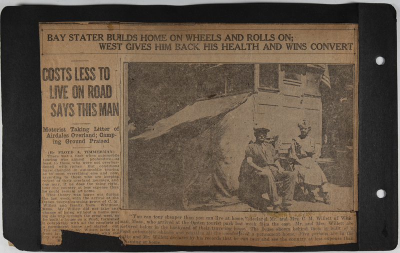 The article appears to be from an Ogden, Utah publication and pictures Willett and his wife in front of the auto bungalow.