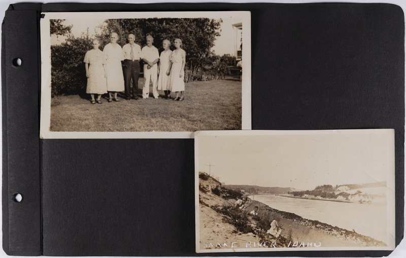 Top left: Family members pose for photograph - unknown location.<br>Bottom right: Snake River, Idaho.