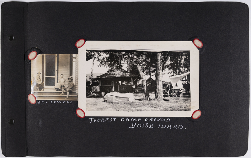 Left: Mrs. Lowell and friends.<br>Right: Tourist campground, Boise, Idaho.