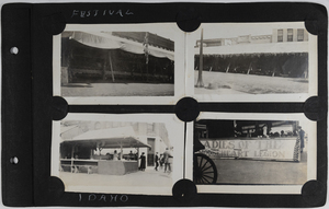 Top left: Unknown booth.<br>Top right: Booth in front of the Arvidson building.<br>Bottom left: ladies work the booth.Bottom right: Ladies of the Mooseheart Legion booth.